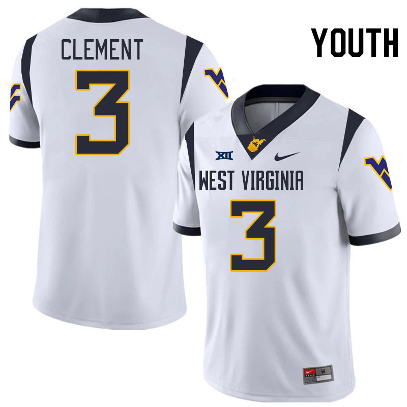 Youth #3 Hudson Clement West Virginia Mountaineers College 2024 New Uniforms Football Jerseys Stitch